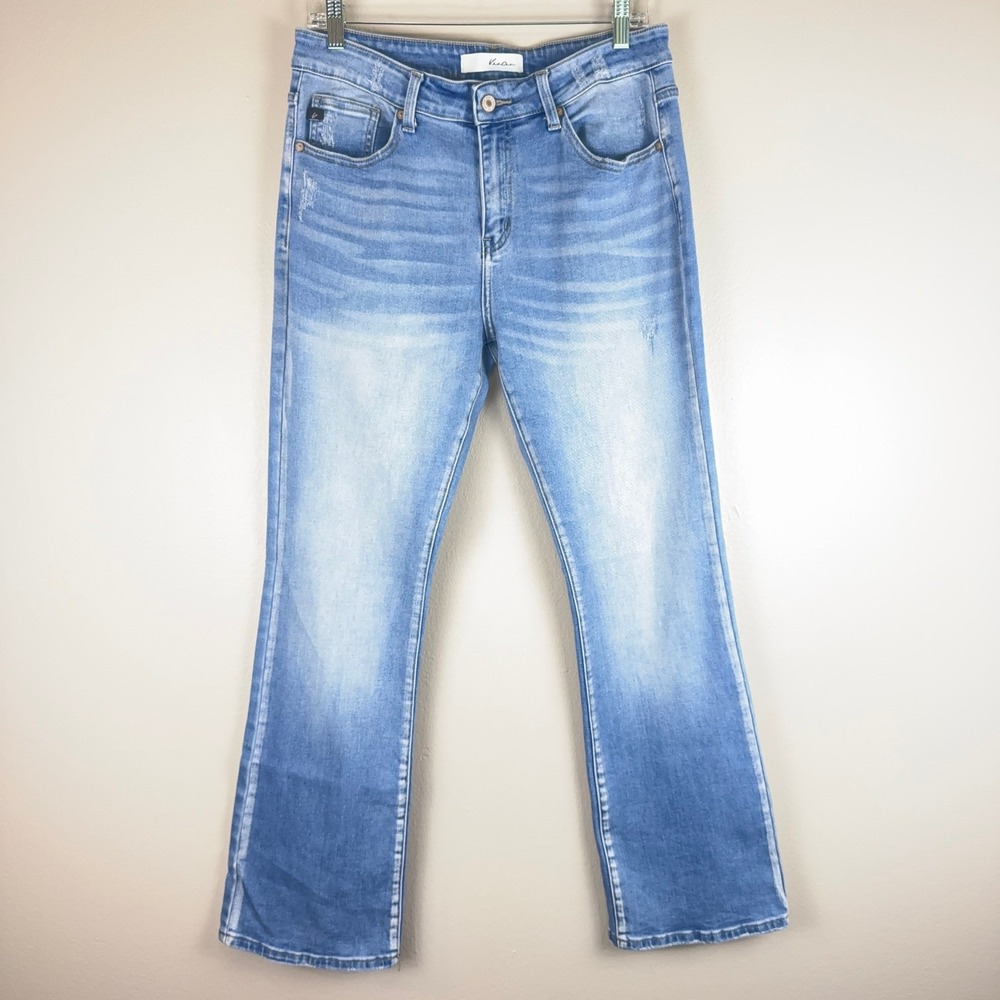 KanCan Womens Light Wash Distressed Bootcut Jeans Mid Rise Blue BT1029-2 Size 31